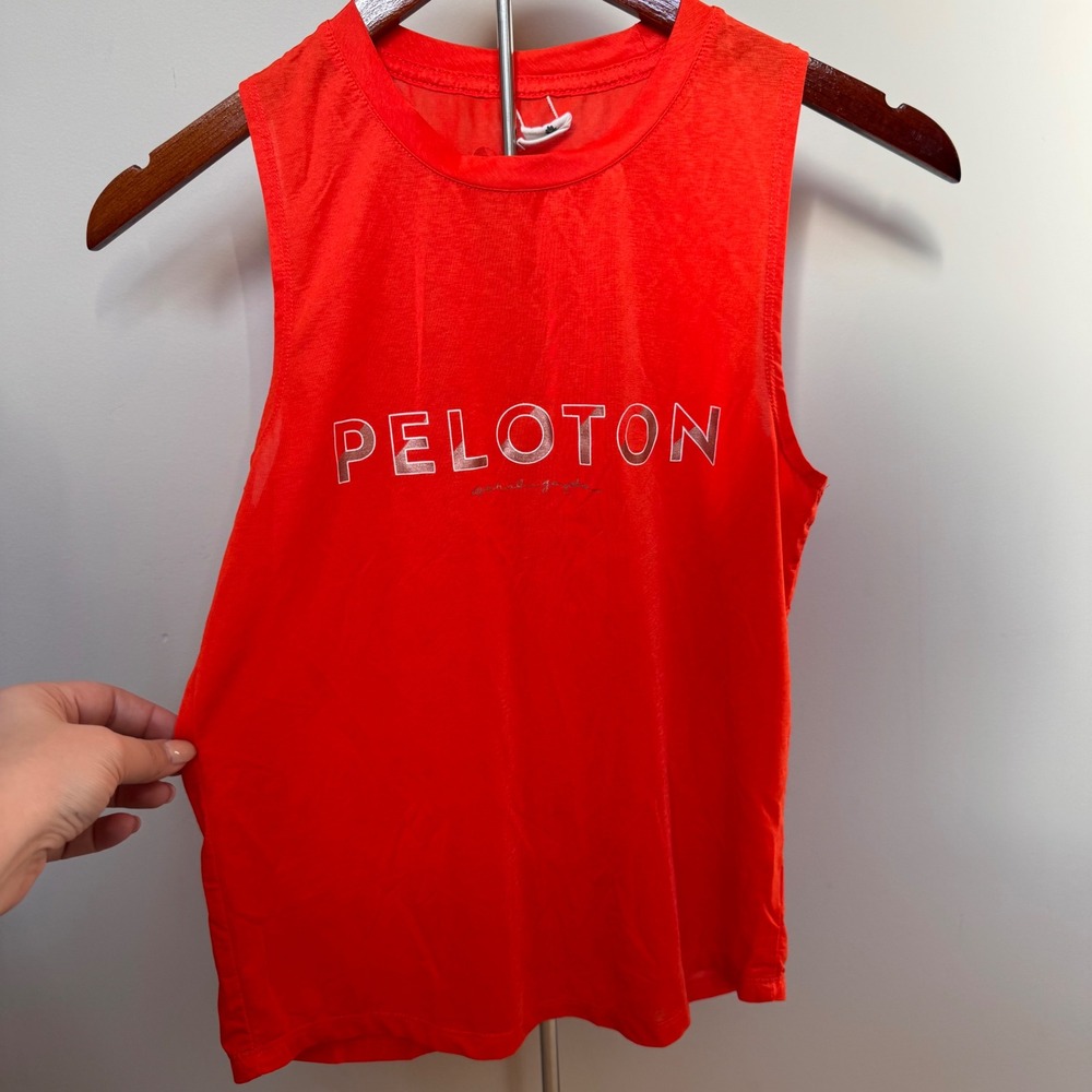 Spiritual Gangster Peloton Muscle Tank Top Orange Metallic Logo XS